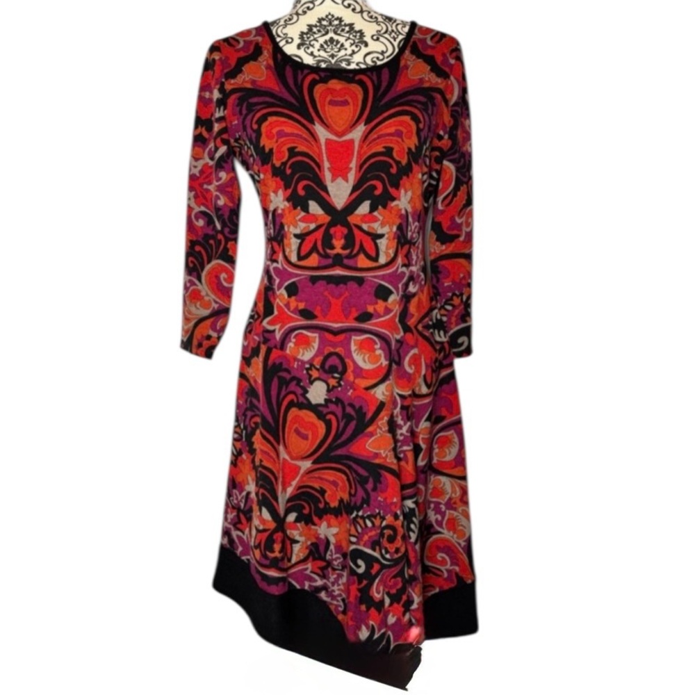MSK Multicoloured Asymmetrical Hemline 3/4 Sleeve Sweater Dress